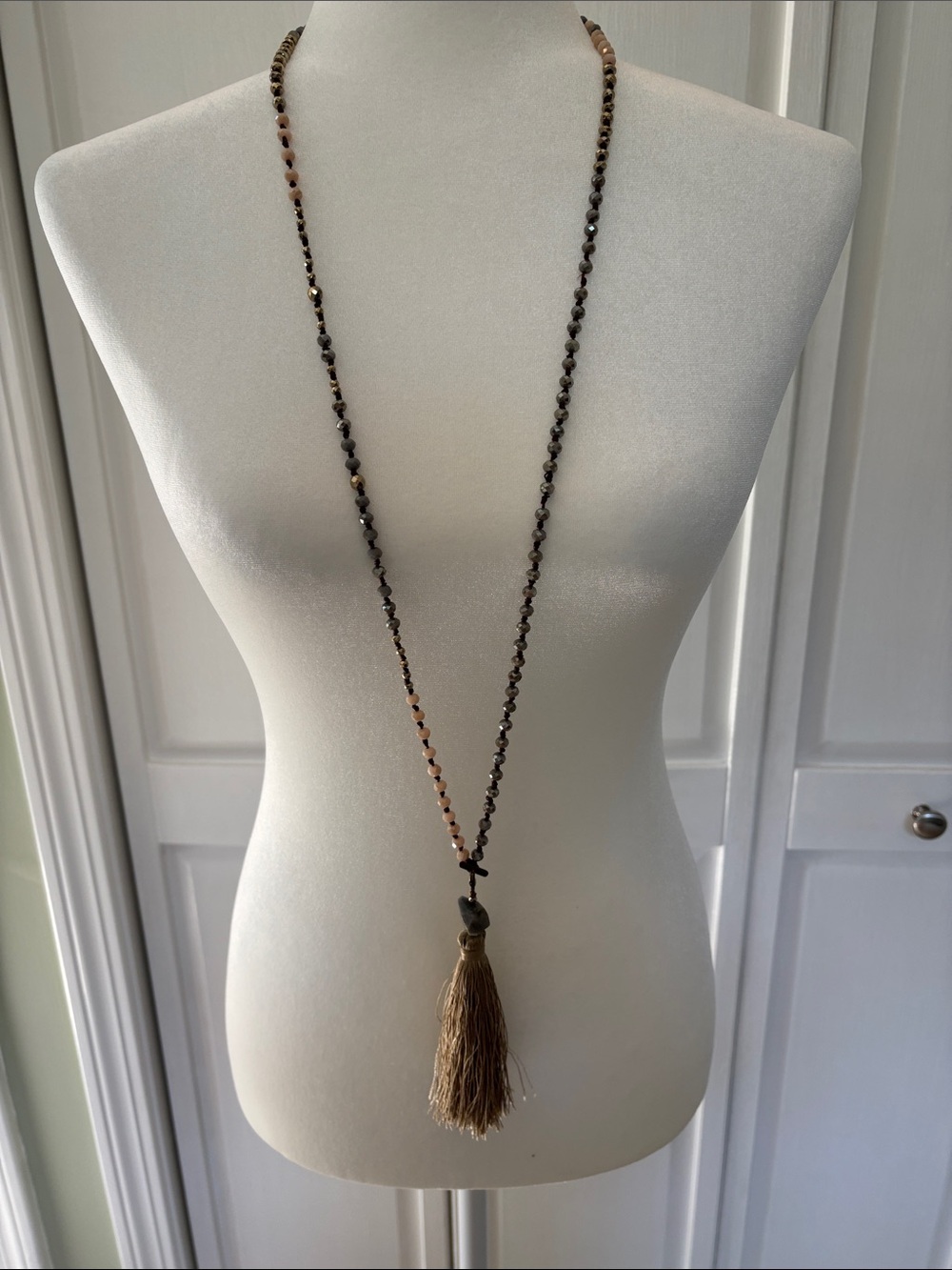 Tommy Bahama Long Beaded Necklace with Brown Tassel
